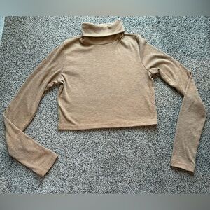 Alter'd State Camel Tan colored Turtleneck Crop Top long sleeves Ribbed Rollneck